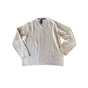 Tommy Hilfiger Premium Cotton V-Neck Pullover Sweater Men's XL Tan Beige